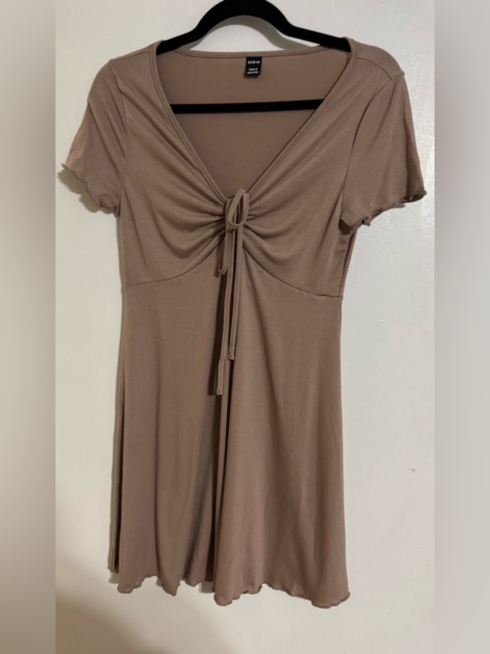 SHEIN Taupe Colour Tie-Front V-Neck Dress -size M Petite or 6P NIB
